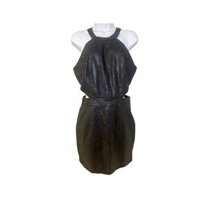 Black Faux Leather Halter Dress with Cutouts